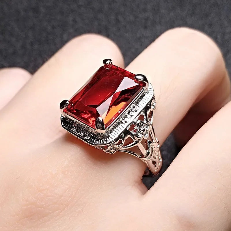 Women's adjustable geometric copper ring with electroplated turquoise or Redstone platinum colour finish