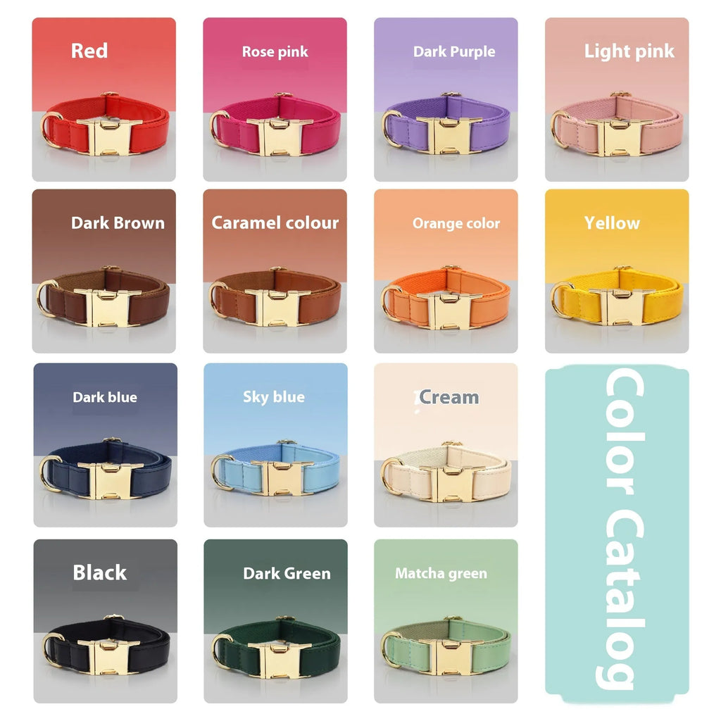 Leather dog collar with velvet finish and brass metal buckle in caramel colour option