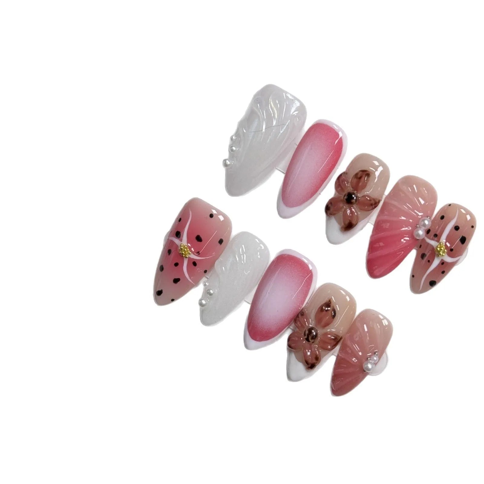 Three-dimensional hand-painted nail art stickers with embossed candy patterns in multiple colours