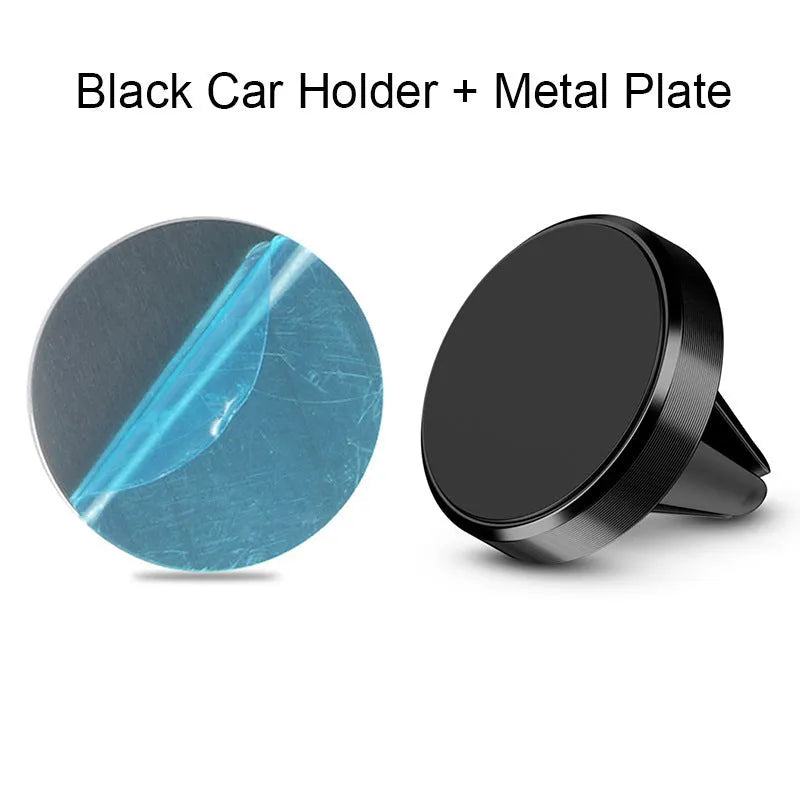 Aluminium alloy magnetic car phone holder in black, gold, or silver colour with CD texture finish