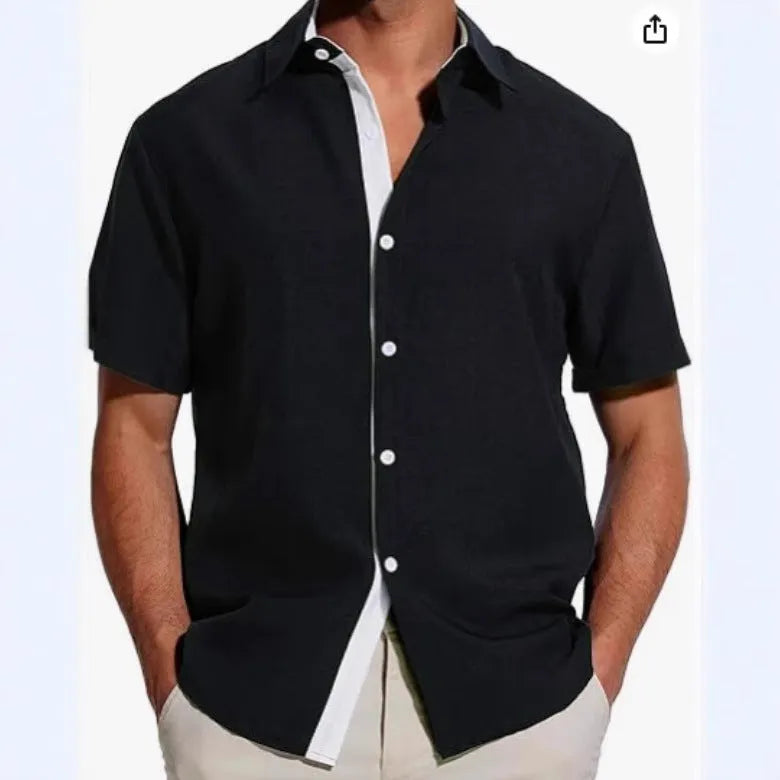Men's short-sleeved polyester shirt with flower pattern printing in regular fit