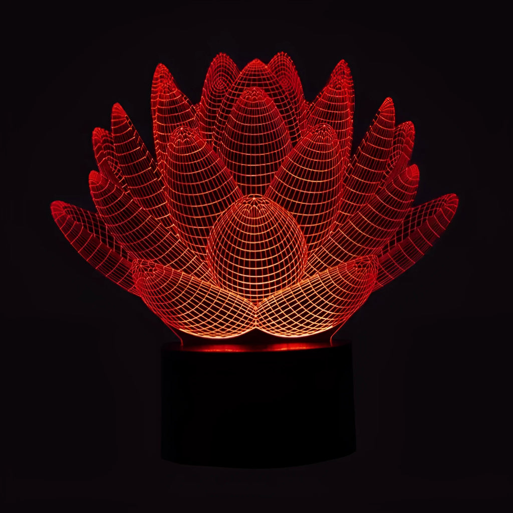 Modern lotus-shaped acrylic night light with touch switch and LED illumination.
