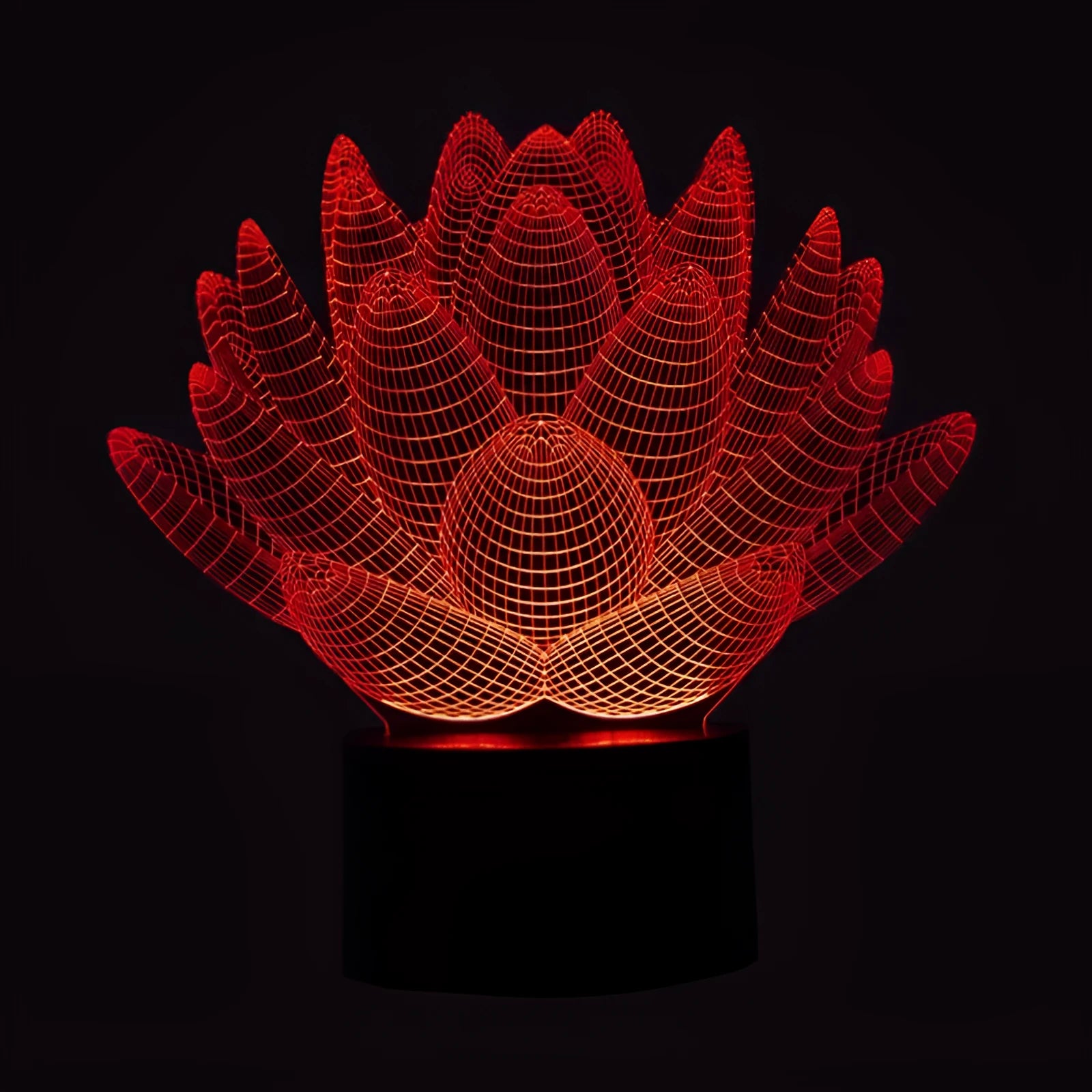 Modern lotus-shaped acrylic night light with touch switch and LED illumination.