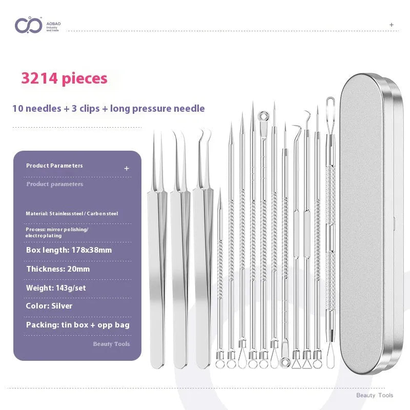 4-piece metal acne needle set with ultra fine pointed tips for professional skincare extraction