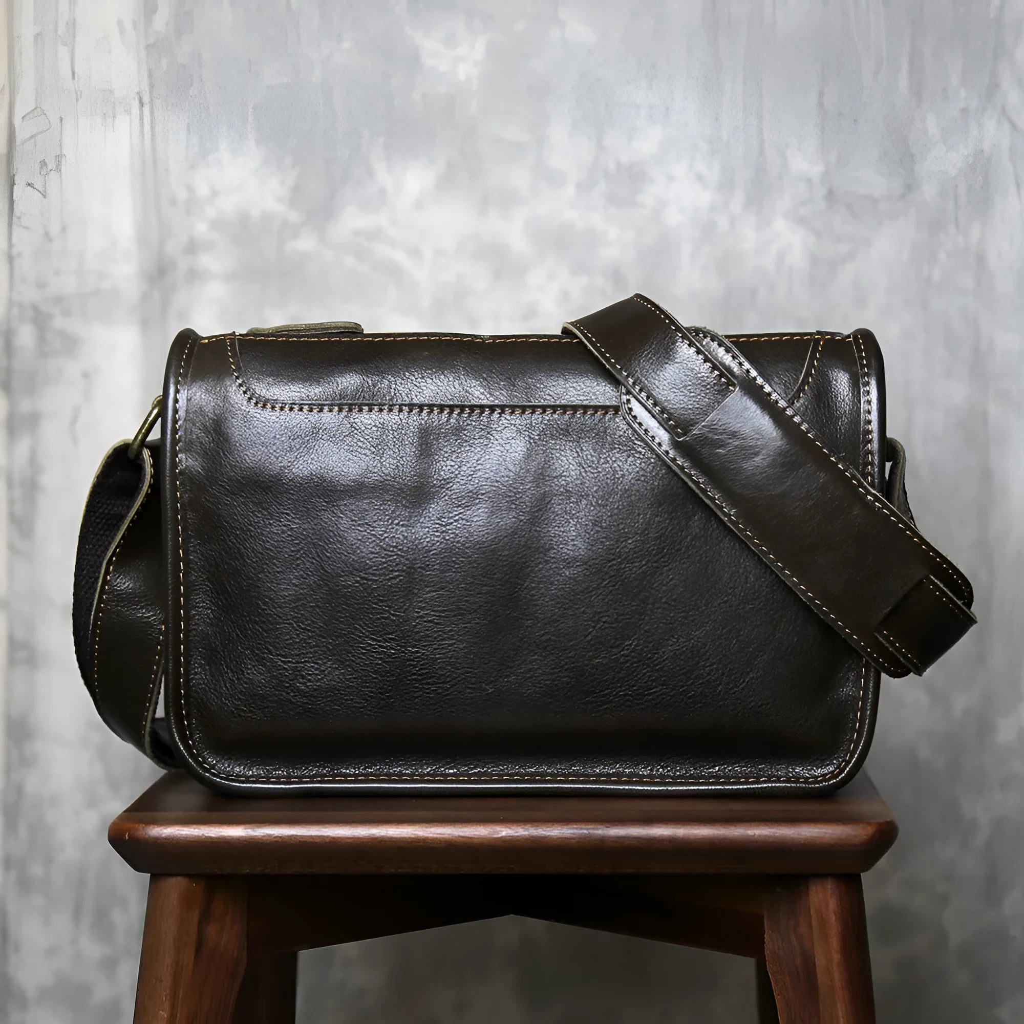 Men's genuine leather crossbody shoulder bag handmade in olive green colour