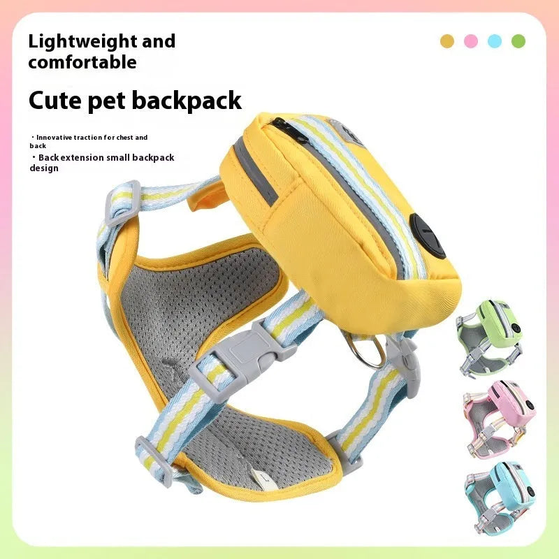 Pink dog harness with anti-pull design, adjustable straps, and a metal D-ring on the back.