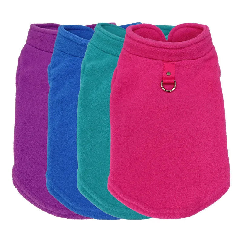 Polar fleece dog waistcoat winter coat in solid colours including red, black, blue, grey, green, purple, pink, brown