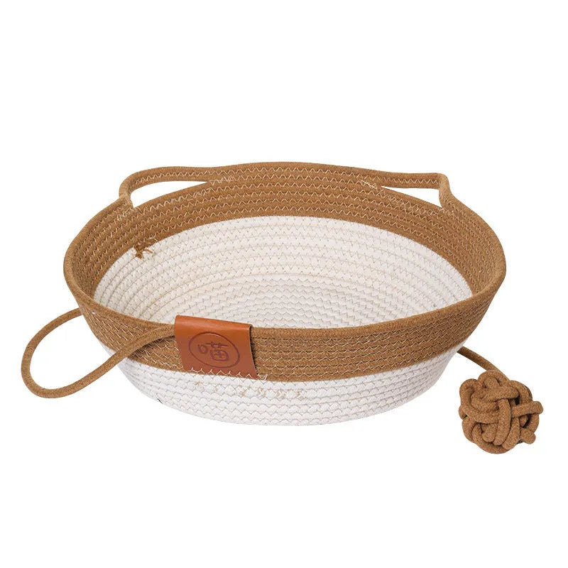 Grey woven cotton cat bed mat shown in a cat cage