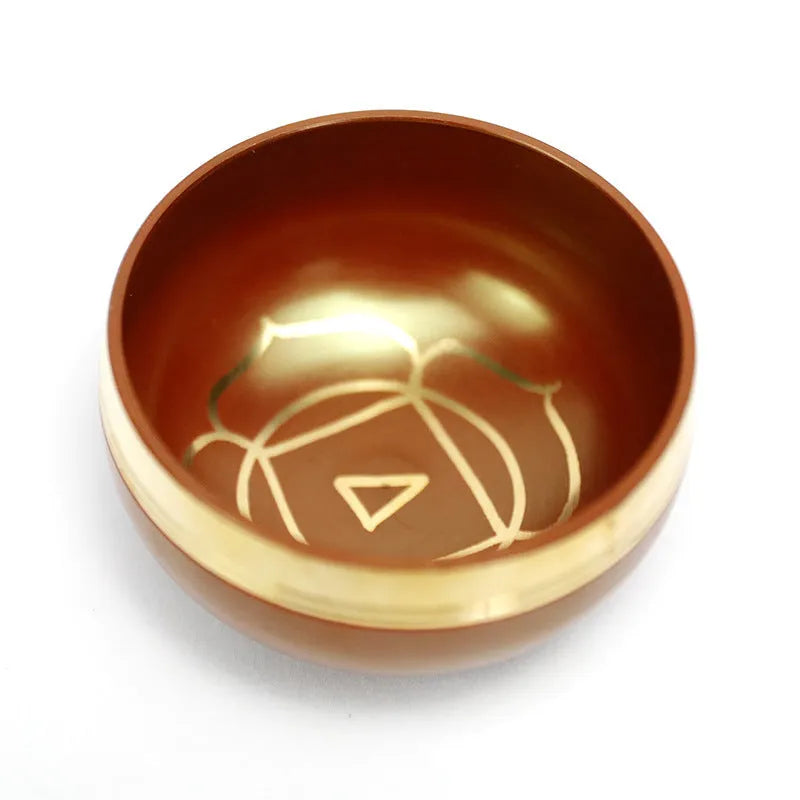 Handmade colourful Himalaya metal singing bowl and mallet, 7.8 cm in diameter.