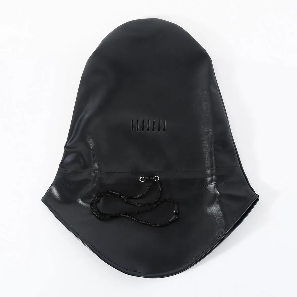 Black leather breathable adult play mask for roleplay and training