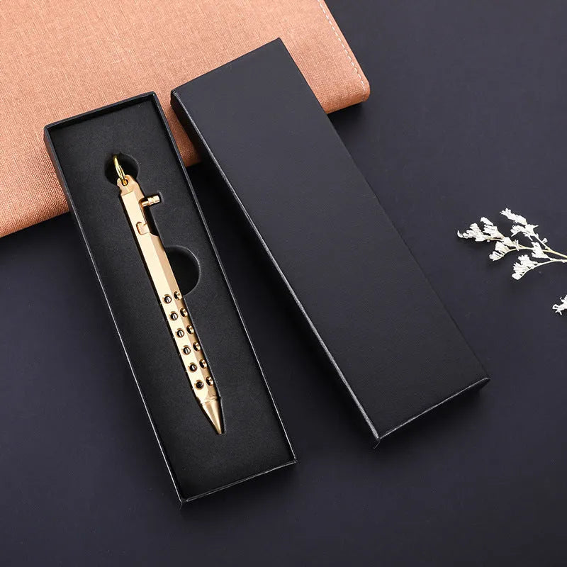 Brass hexagonal bolt action rollerball pen with retro six-angle design