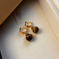 Maillard tigereye geometric earrings for women with real gold plating in brown and black colours
