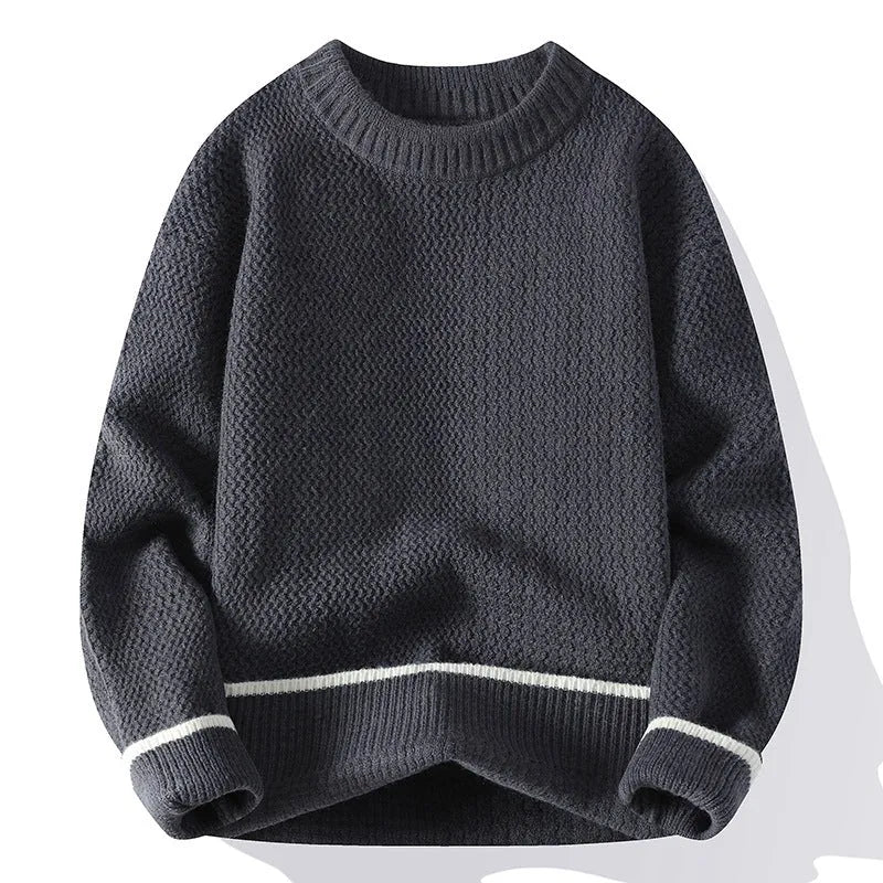 Men's grey loose fit round neck knitwear pullover sweater long sleeves