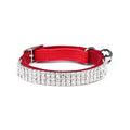 Velvet cat collar with rhinestones in red, blue, purple, black, or pink colours on adjustable strap.