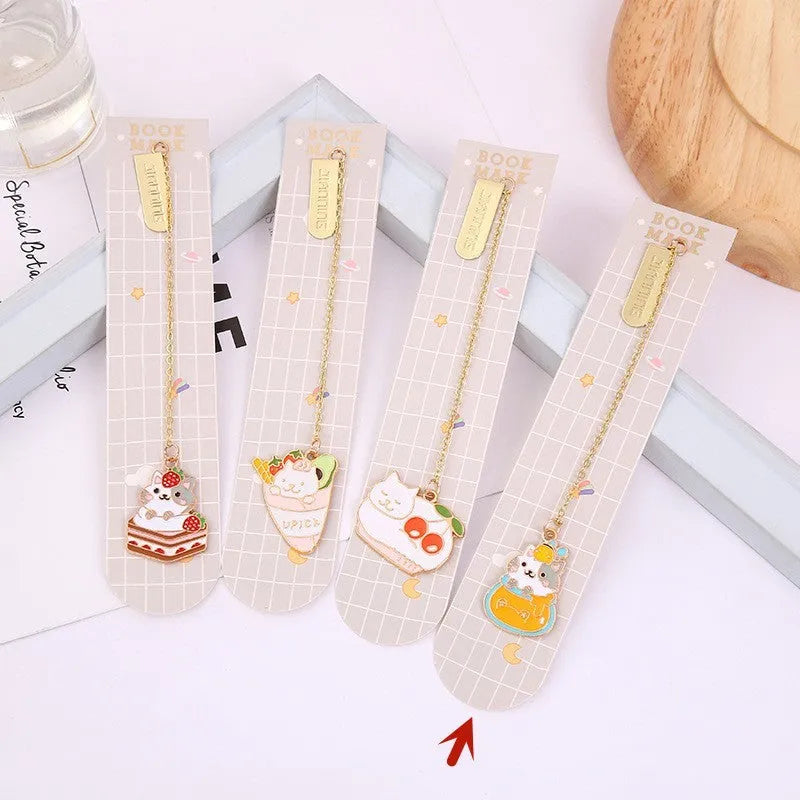 Jane Lime Foodie cute pet cat cartoon design on a metal pendant bookmark with colourful graphic.