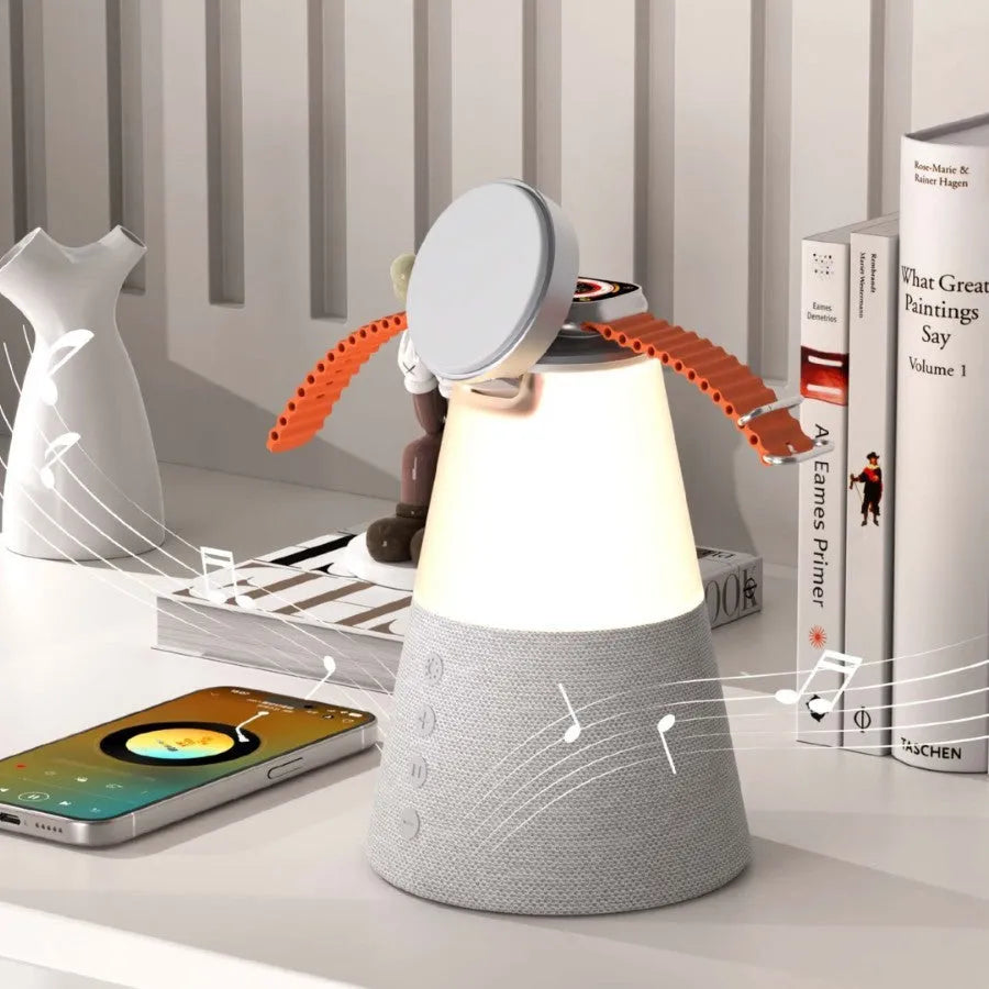 Gray 3-in-1 magnetic wireless charging Bluetooth speaker night light with lithium battery and 15W rated power