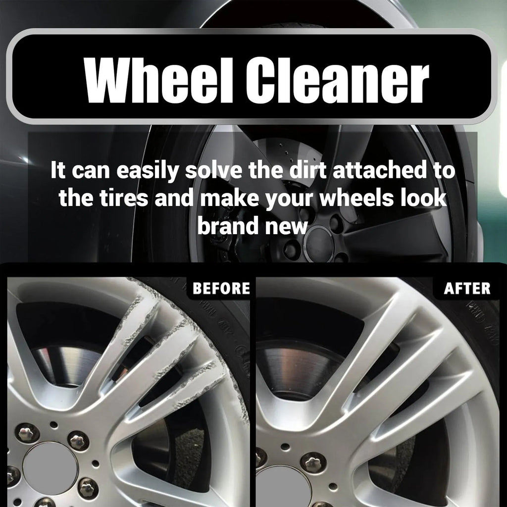 Car tire cleaner in a 4.5x18.7cm PE bottle with a 20x20cm towel for wheel hub cleaning