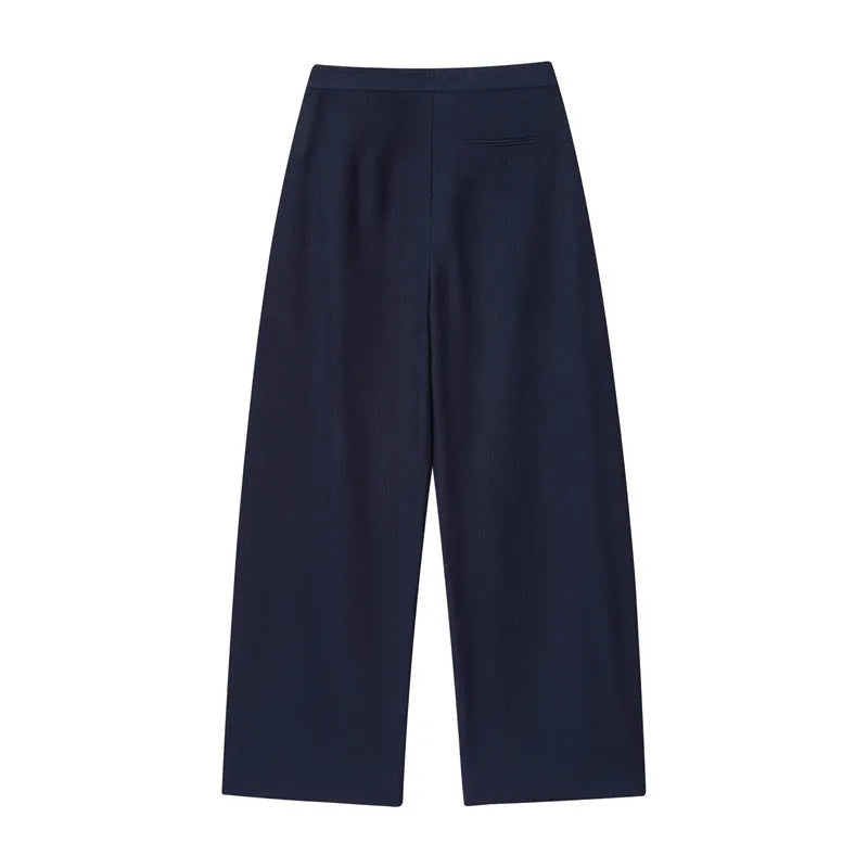 Women's off-neck linen-style shirt and wide-leg trousers set in a coordinated colour.