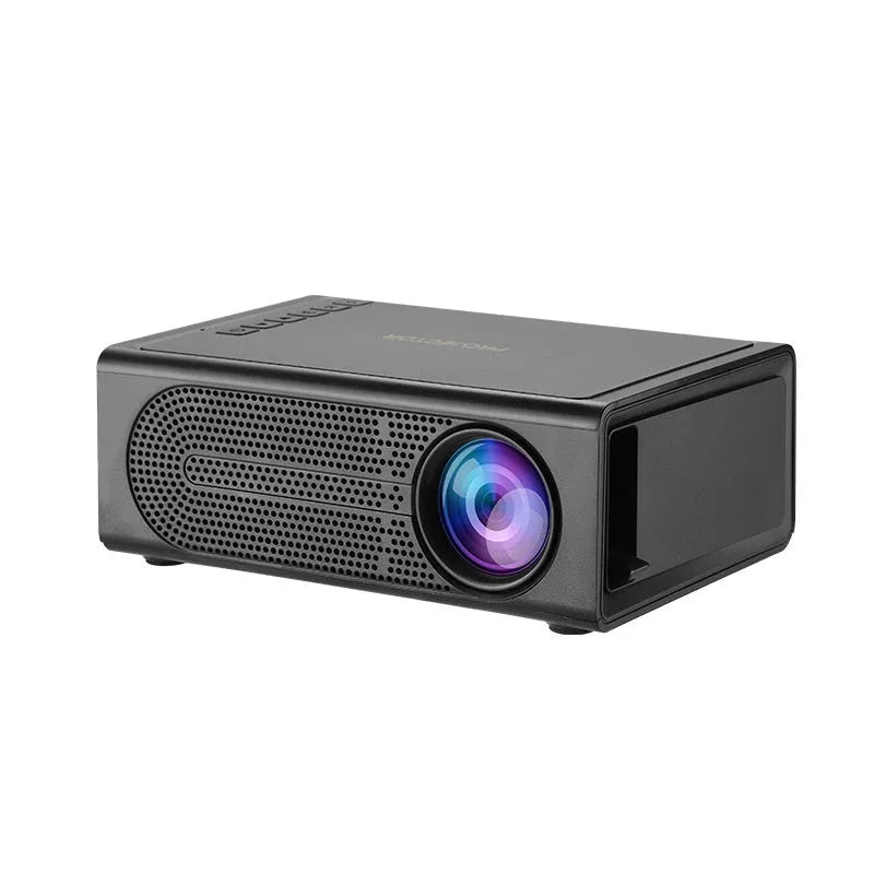 Black or white portable mini projector with wired mobile phone connection and international power compatibility