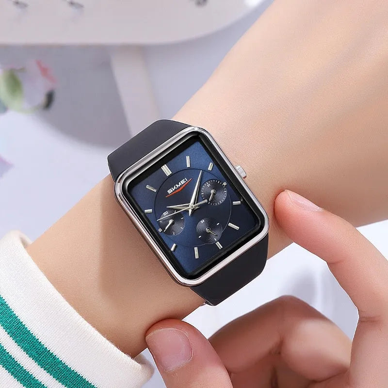 Square silicone waterproof watch for girls in multiple colour options with 10.8mm thickness