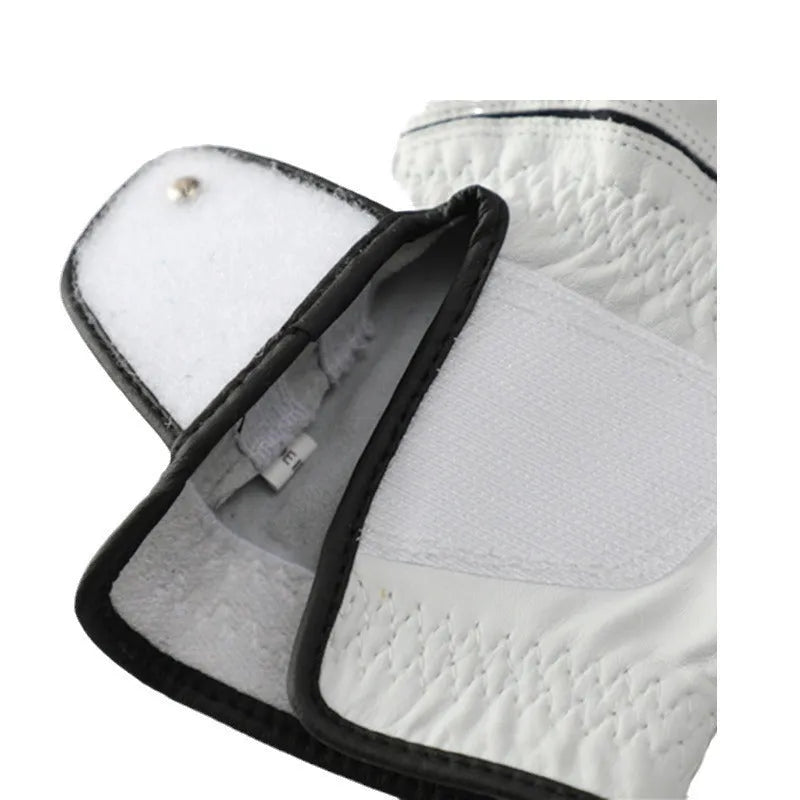 White half sheepskin men's golf glove showing palm and finger construction
