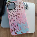 Transparent pink and blue petal TPU phone case for iPhone 12 to iPhone 14 Pro Max, fall prevention protective shell