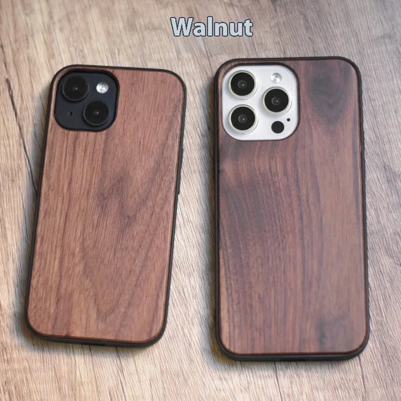Solid wood shell phone case for iPhone 15 series with light wood finish and slim profile