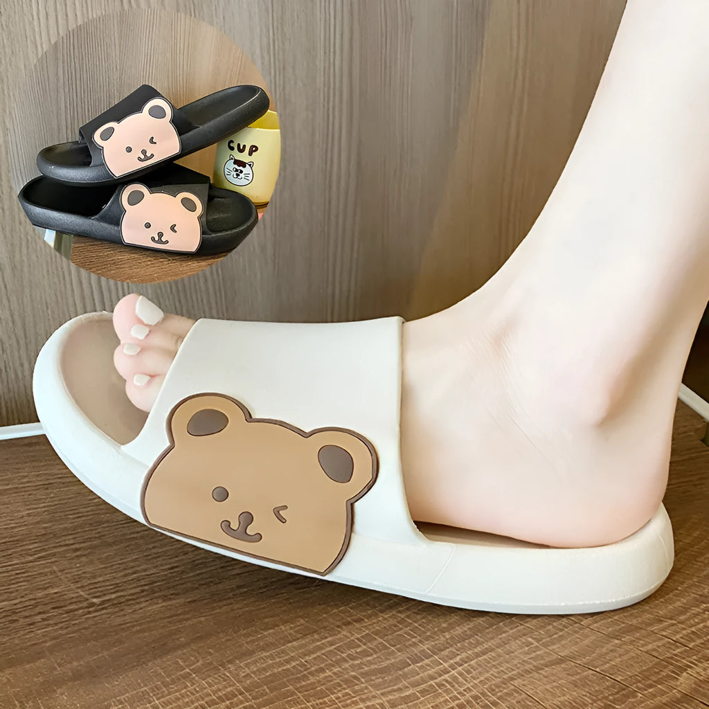 Cartoon bear PVC flip flop slippers in bear black colour unisex sizes 36-37 to 44-45