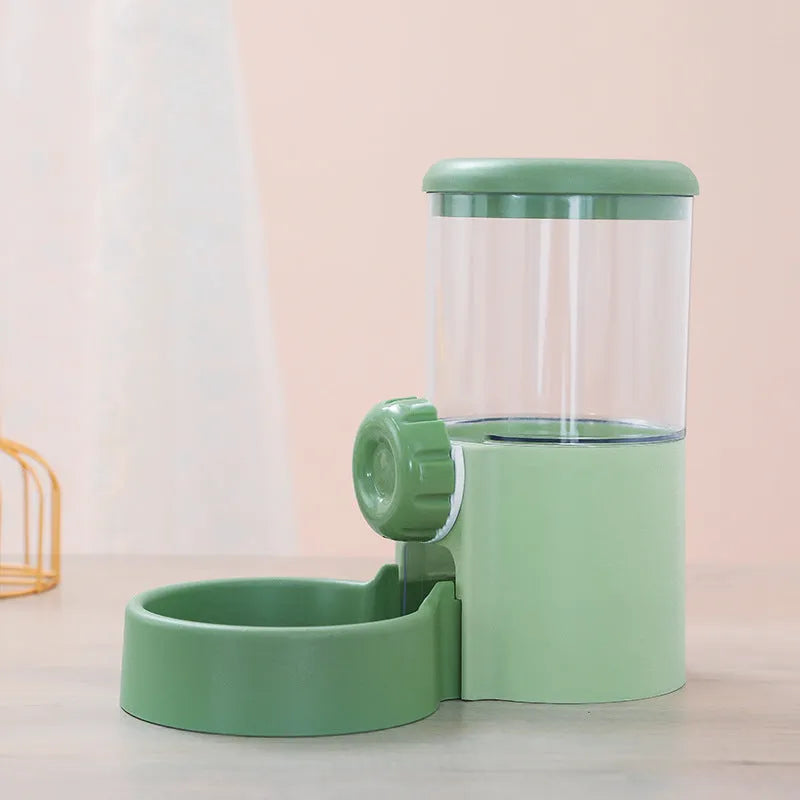 PP plastic hanging pet feeder and drinking fountain set 1.2L green grass cloud white for dogs and cats
