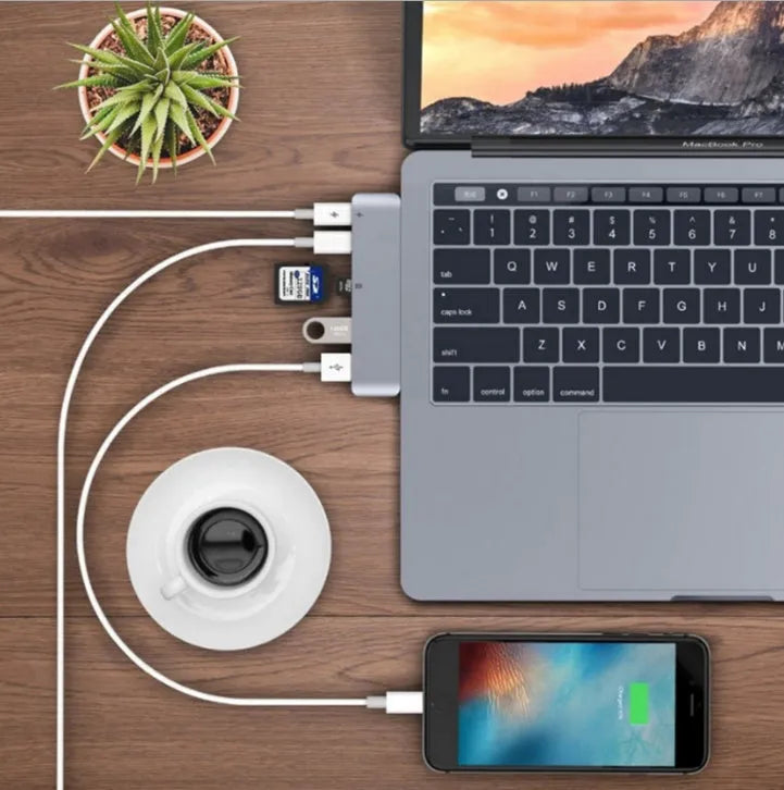 USB Type C Hub Adapter Compatible with Apple iPhone 15 Pro Max Plus, 8-in-1 USB C Hub with 2 USB 3.1 Type-C Ports, PD 3.0 Power Delivery Charging, USB 3.0 Data Transfer, SD and TF Card Reader, Silver Grey