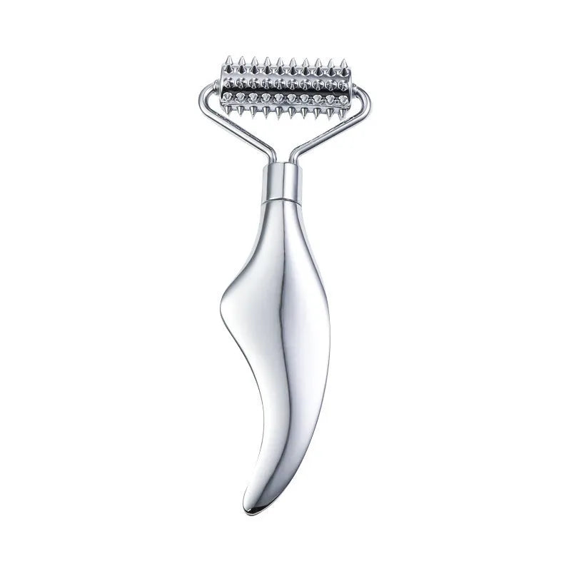 Stainless steel heart-shaped facial massage roller and 3cm scraping plate set for acupressure
