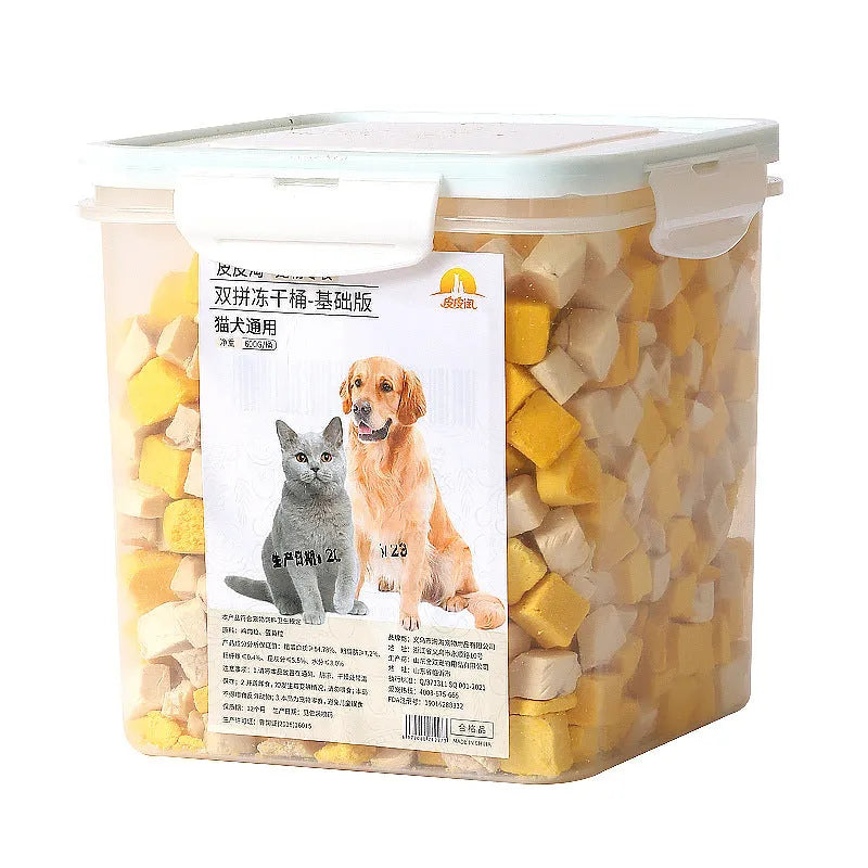 500g freeze-dried chicken breast pet snack barrel for cats and dogs with mixed flavour options