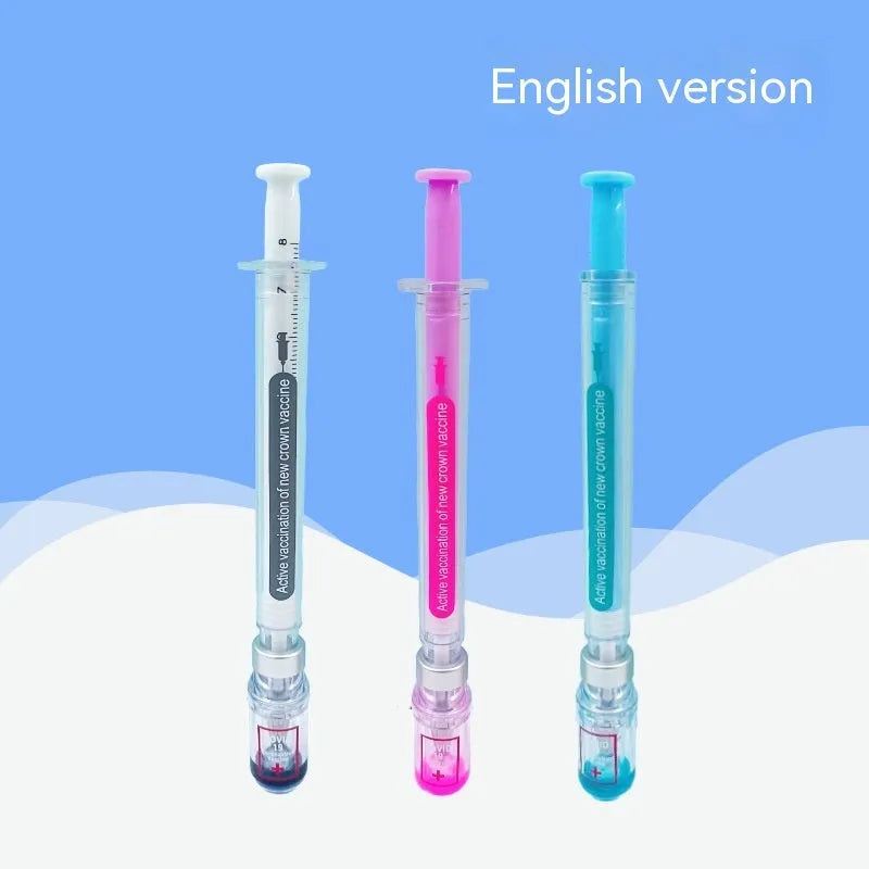 Vaccine design gel pen with plastic construction and 0.5mm black refill