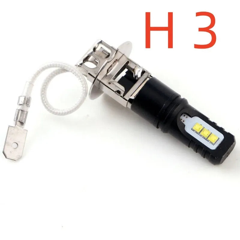 Aluminium alloy car fog light bulb for H1 and H3 fittings with white light.