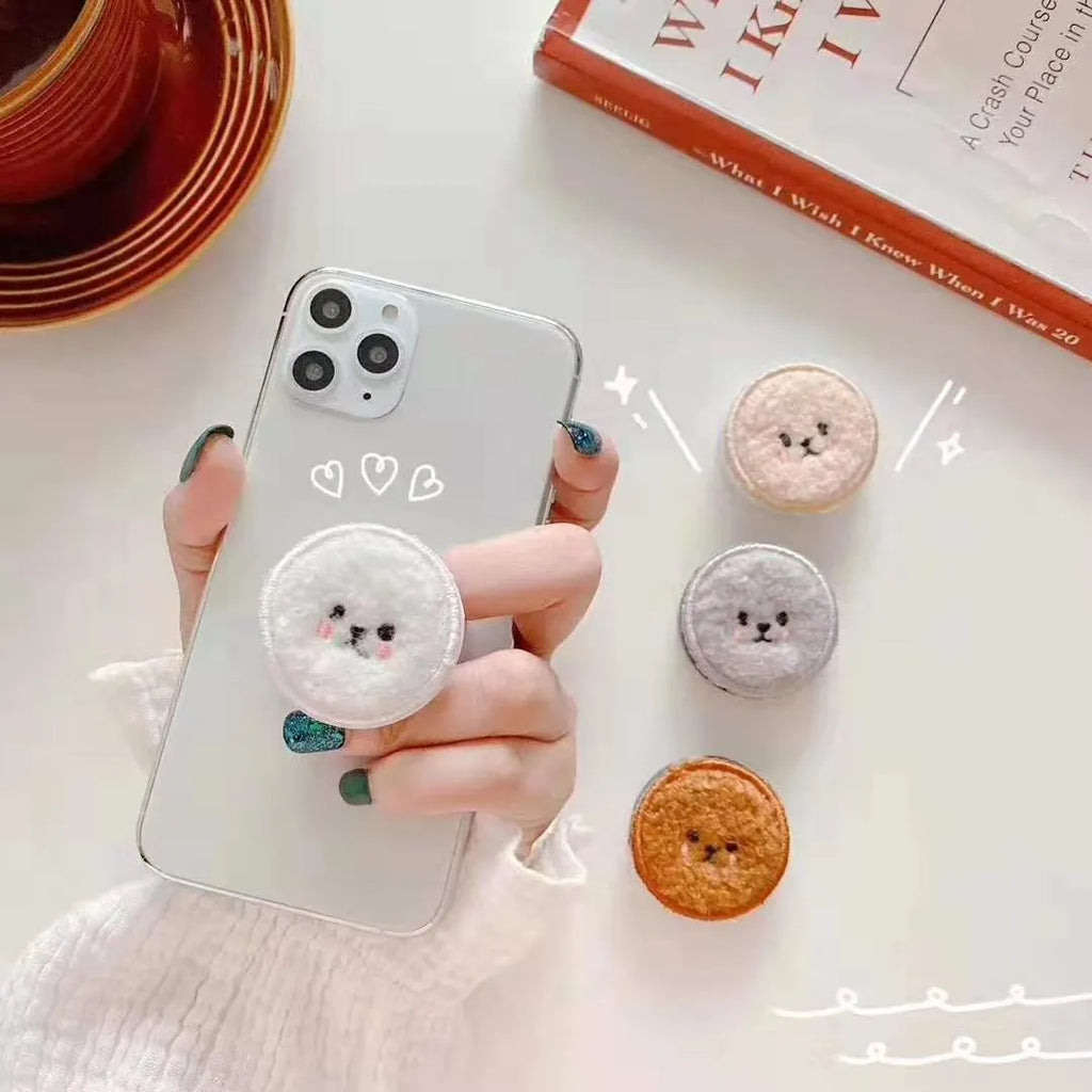 Metal ring buckle phone case bracket paste in dark brown colour for universal phone stand use
