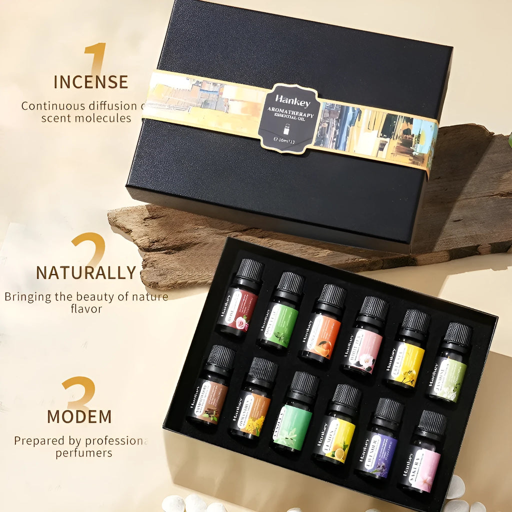 Boxed set of water-soluble aromatherapy essential oils in various size options