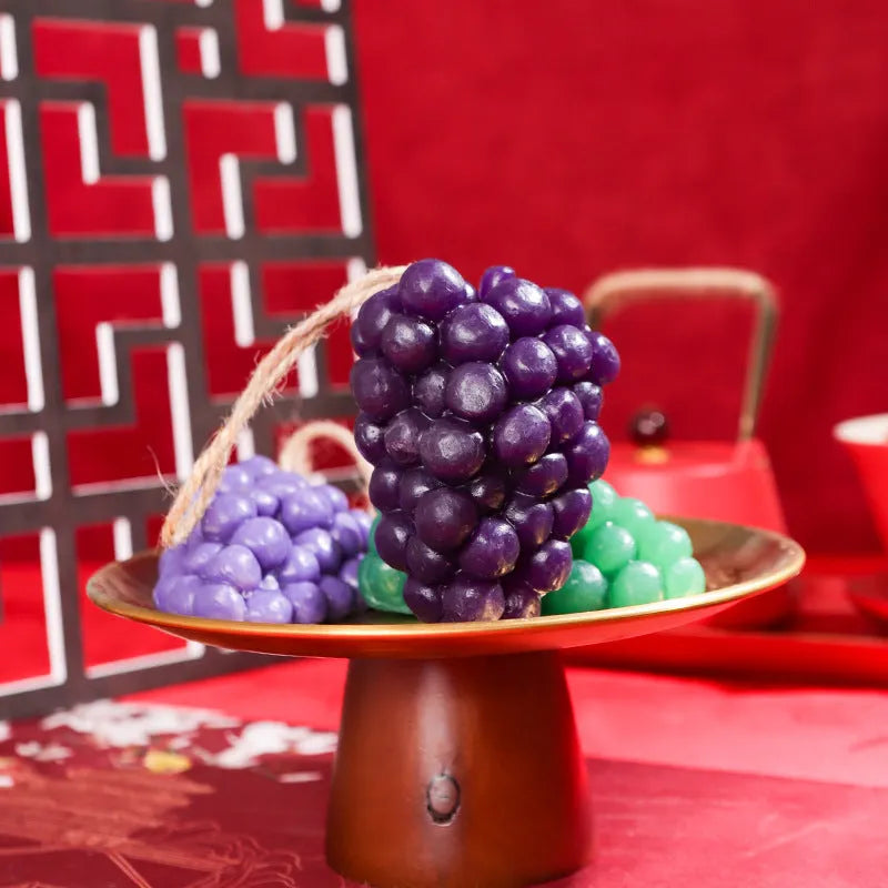 Purple and green handmade grape soap bars with grape cluster design, 80g net content
