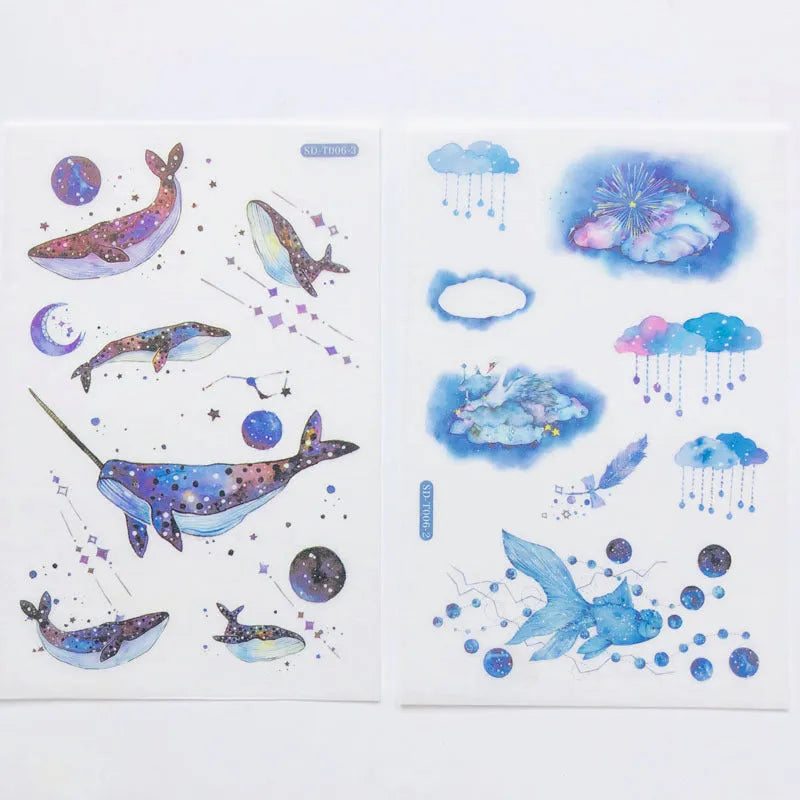 Abu Japanese paper sticker set with fantasy stars design measuring 10.5 by 14.1 centimetres