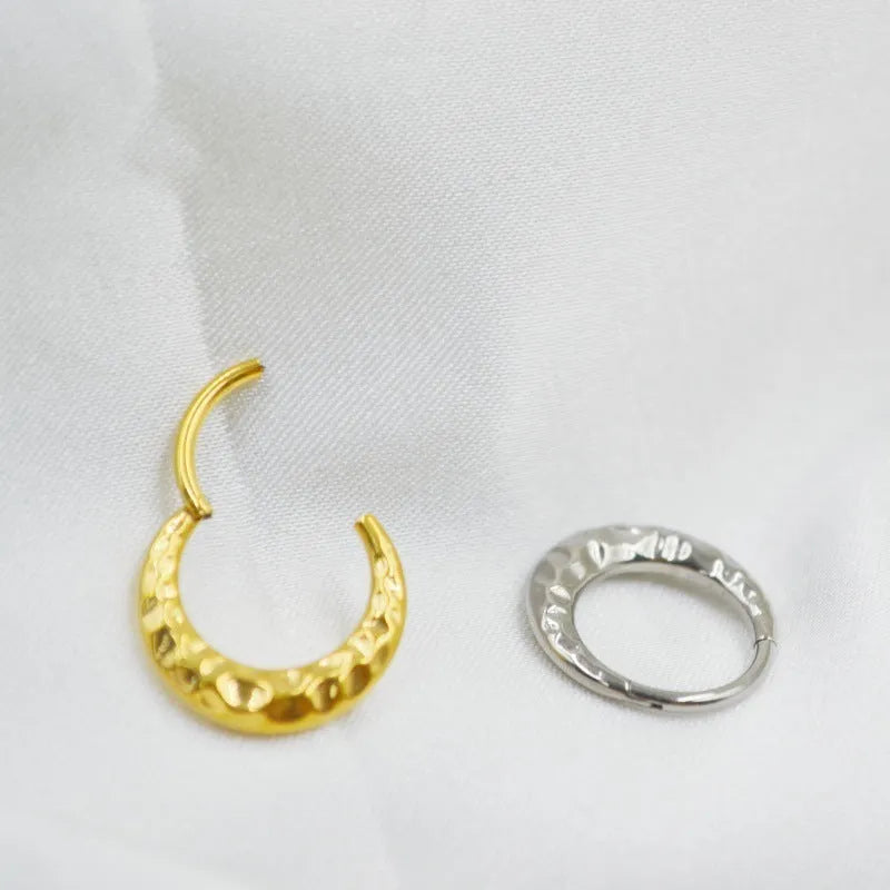Titanium alloy ASTM F136 concave-convex carved nose ring in gold or silver colour.