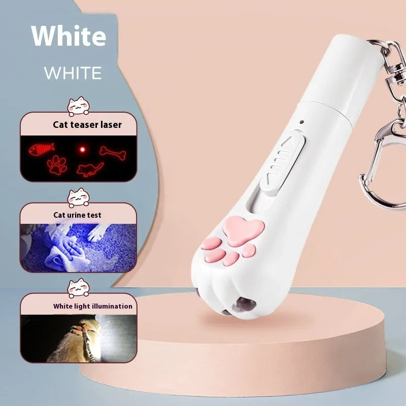Self-charging plastic cat pen light teaser toy in pink, cream, or sky blue.