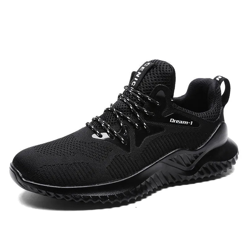 Low-top men's running shoes in red with mesh upper, front strap, and MD sole.