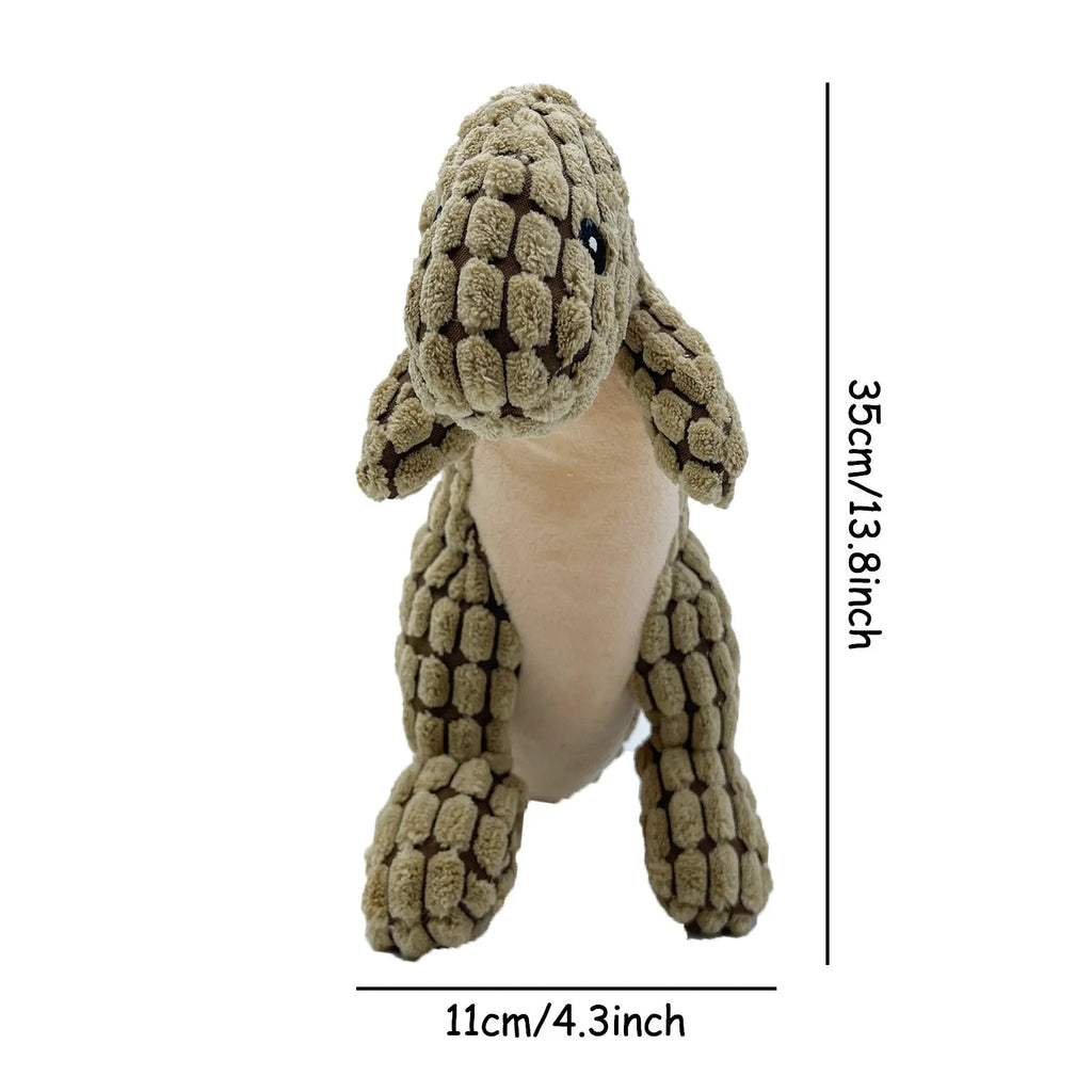 Dog toy with sound element in grey, green, or orange colours for boredom relief and chewing resistance