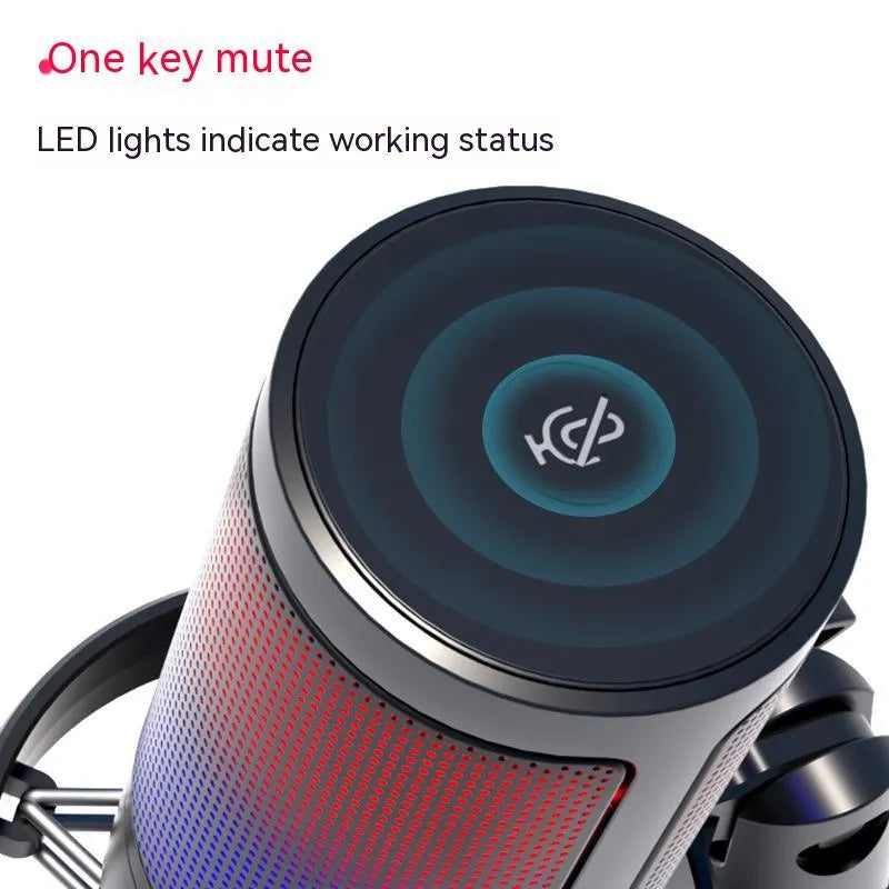 USB condenser microphone with RGB lighting in black, white, or pink colours for computer recording
