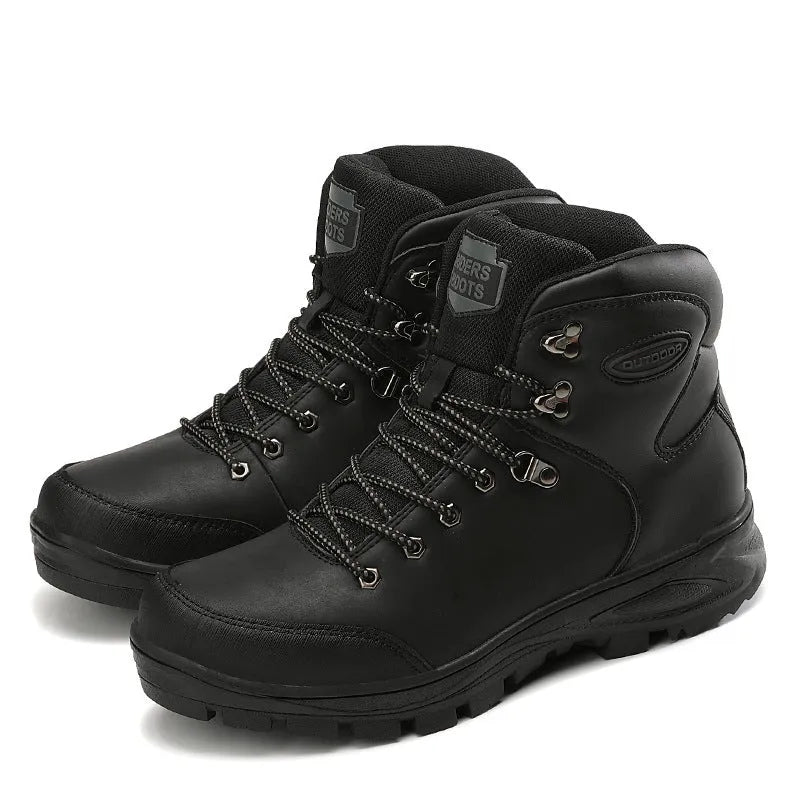 Men's high-top winter cotton boots with cowhide upper and plus velvet lining, in black, brown, or yellow