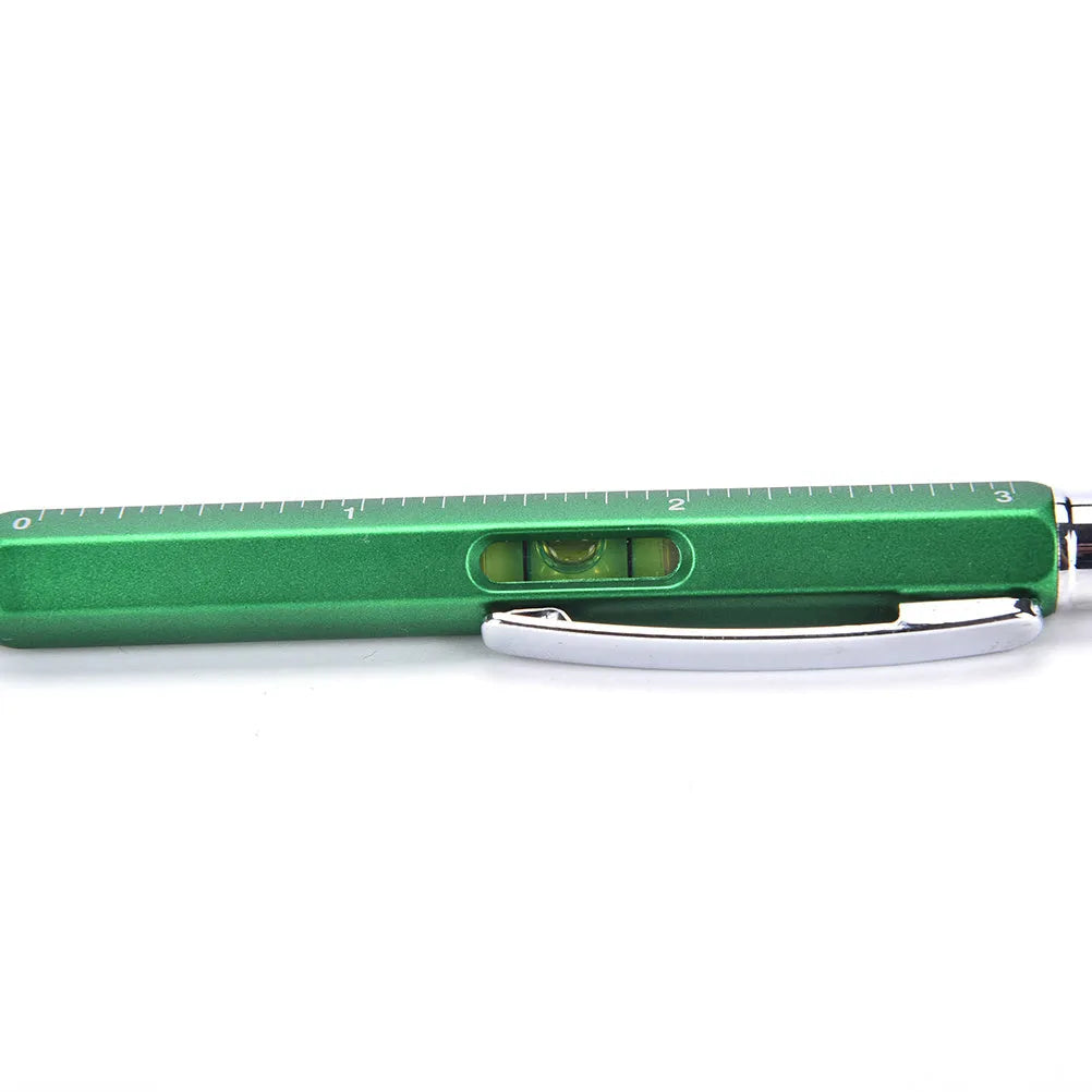 6 in 1 multi-function touch screen stylus ballpoint pen with screwdriver tips and spirit level in black