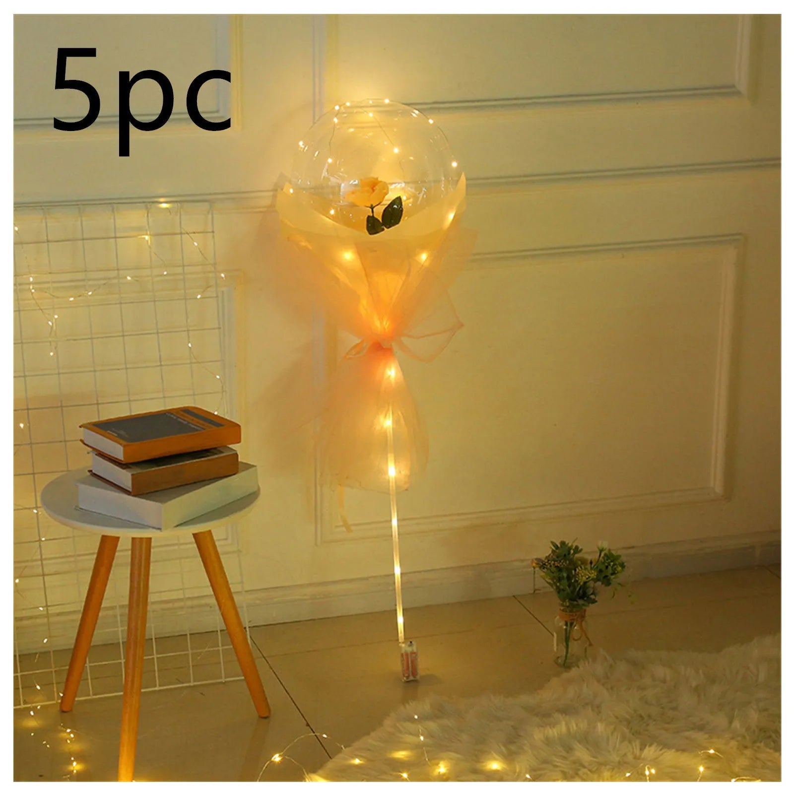 DIY LED luminous balloon rose bouquet set with transparent Bobo balls and LED lights on artificial flowers