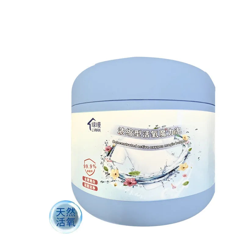 Bottle of 400g active oxygen bleaching powder for laundry stain removal.