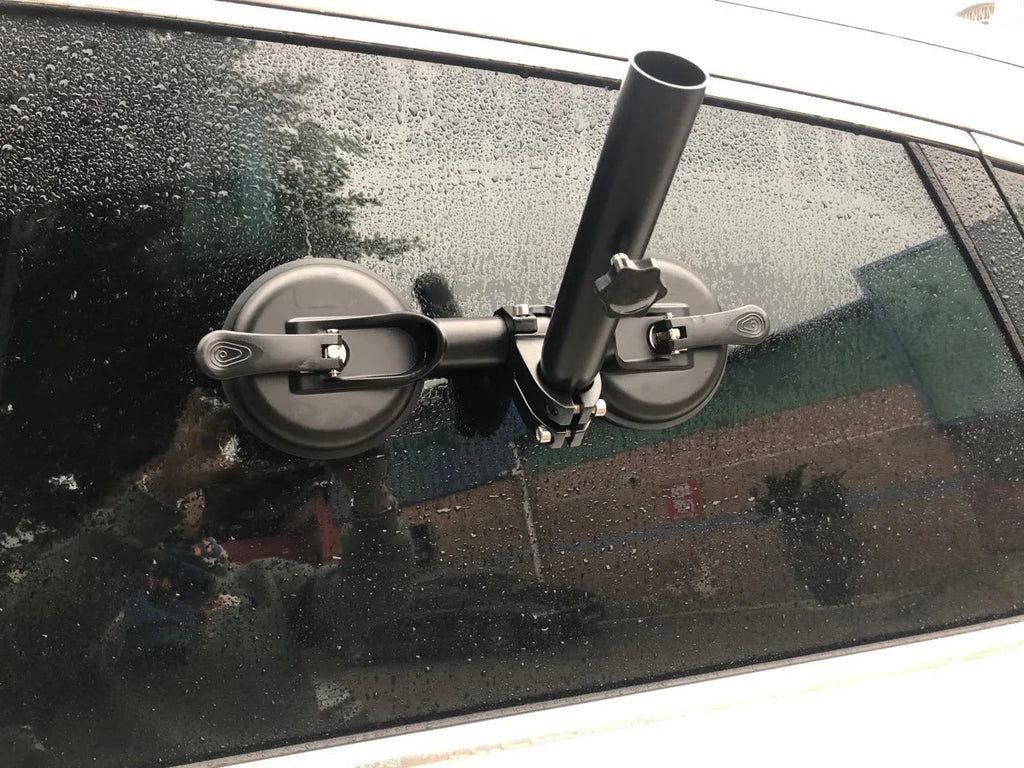 Black off-road car glass sucker mounting base with round rubber suction cup