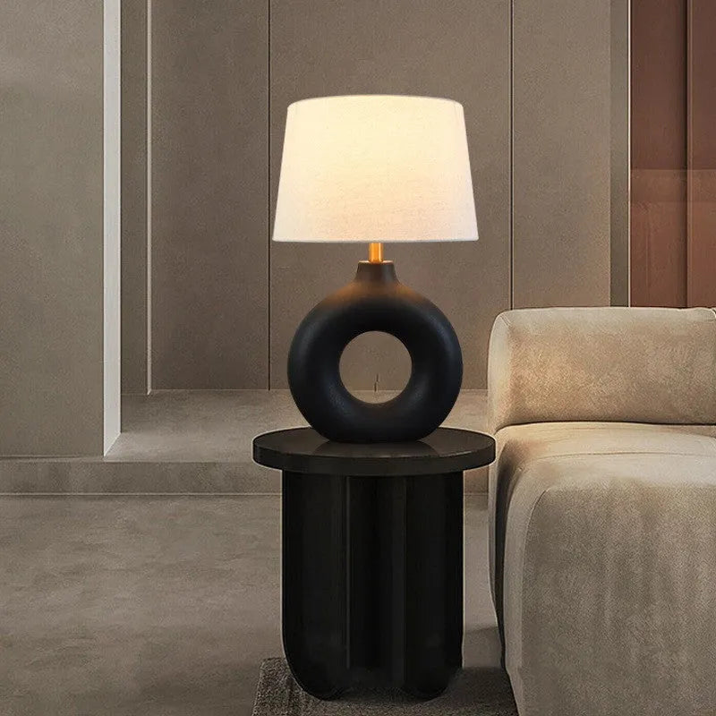 Japanese feng style ceramic pottery table lamp in white or black, 52cm tall with 33cm diameter base