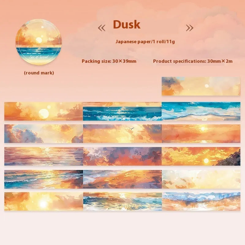 Japanese paper sky theme decorative washi tape roll showing colourful clouds design on 30mm width tape